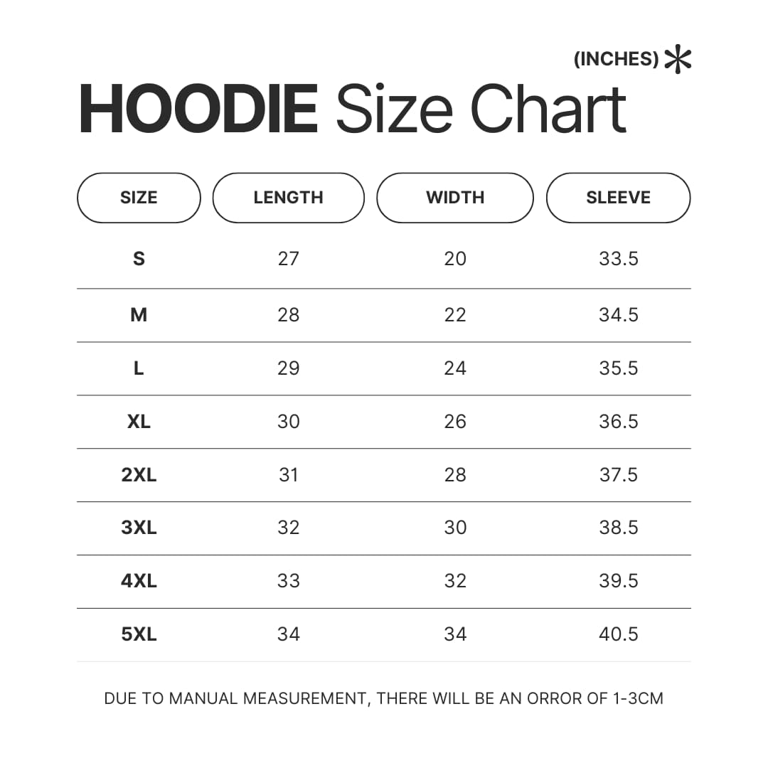 Hoodie Size Chart - Danny Phantom Store