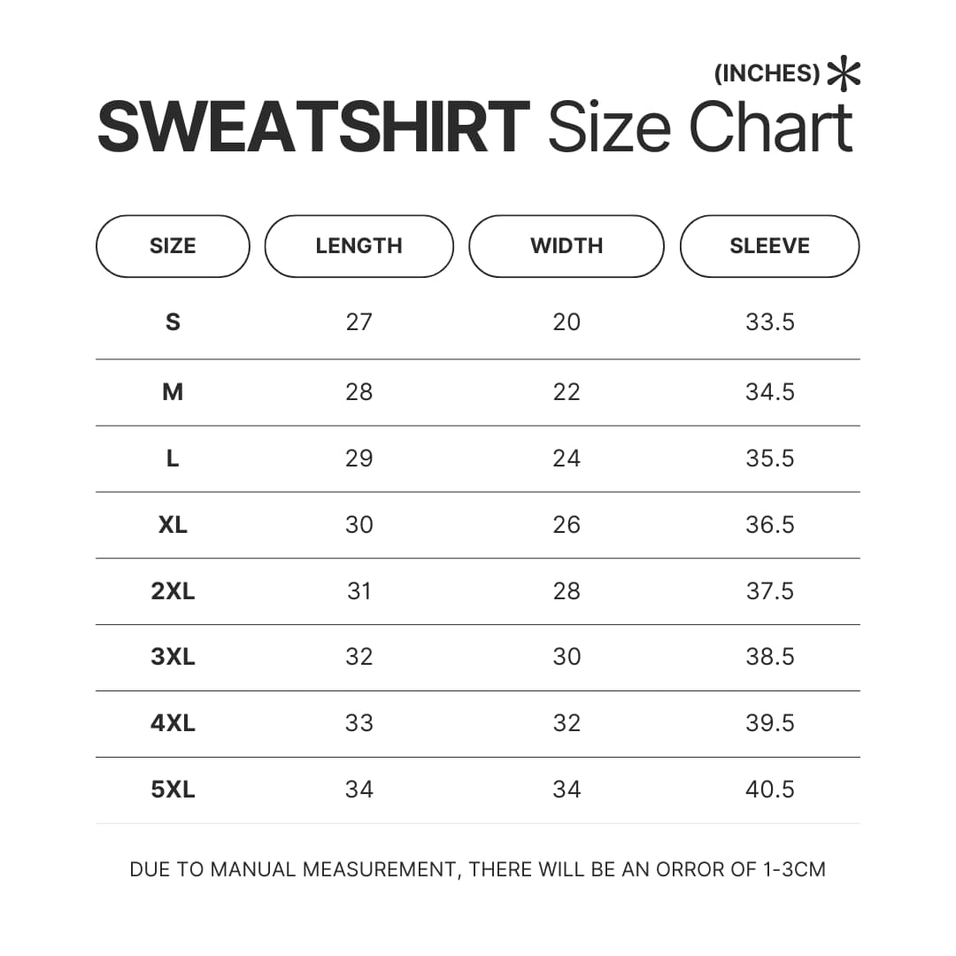 Sweatshirt Size Chart - Danny Phantom Store
